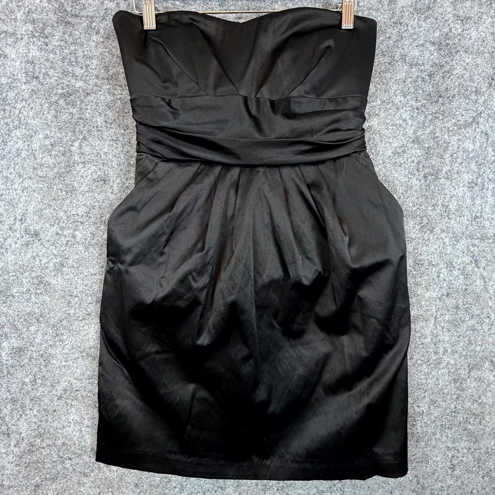 Mind Code Mini Strapless Dress Womens Medium Black Satin LBD HOCO‎ Tie Back